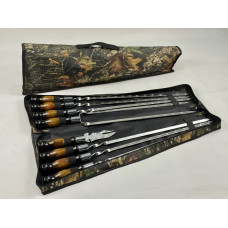 Набор шампуров в чехле ПРЕМИУМ, (6 штук, двойной шампур, вилка-нож для снятия + чехол)