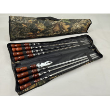 Набор шампуров в чехле КИЗЛЯР, (7 штук, вилка-нож для снятия мяса + чехол)