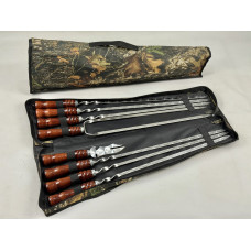 Набор шампуров в чехле КИЗЛЯР, (6 штук, двойной шампур, вилка-нож для снятия + чехол)