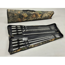 Набор шампуров в чехле СЕРЕБРО, (6 штук, двойной шампур, вилка-нож для снятия + чехол)