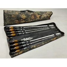 Набор шампуров в чехле ПРЕМИУМ, (7 штук, вилка-нож для снятия мяса + чехол)