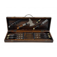 Набор шампуров в кейсе САФАРИ (латунные головы зверей)