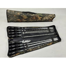 Набор шампуров в чехле БЛЭК, (6 штук, двойной шампур, вилка-нож для снятия + чехол)