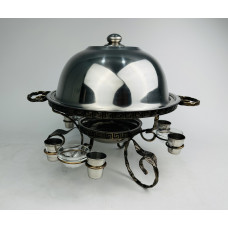 Садж для подачи (подогрева) шашлыка 36 см. с соусницами и рюмками + крышка "ГРЕЦИЯ"