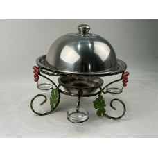 Садж для подачи (подогрева) шашлыка 36 см. с соусницами + крышка "ВИНОГРАД"