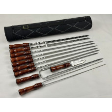 Набор шампуров в тубусе КИЗЛЯР, (6 штук, 2 люля-кебаб, двойной шампур, овощной шампур, вилка-нож для снятия)