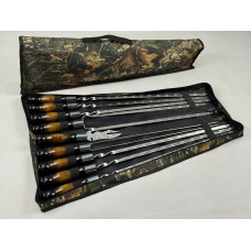 Набор шампуров в чехле ПРЕМИУМ, (6 штук, двойной шампур, овощной шампур, вилка-нож для снятия)