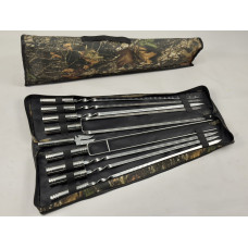 Набор шампуров в чехле СЕРЕБРО, (6 штук, двойной шампур, овощной шампур, вилка-нож для снятия)