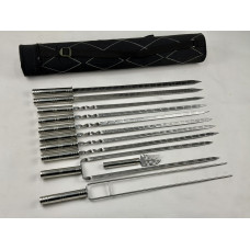 Набор шампуров в тубусе СЕРЕБРО, (6 штук, 2 люля-кебаб, двойной шампур, овощной шампур, вилка-нож для снятия)
