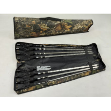 Набор шампуров в чехле Эксклюзив, (7 штук, вилка-нож для снятия + чехол книжка)