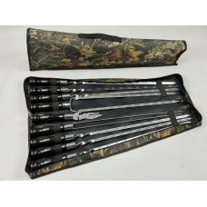 Набор шампуров в чехле БЛЕК, (6 штук, двойной шампур, овощной шампур, вилка-нож для снятия)