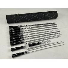 Набор шампуров в тубусе БЛЕК, (6 штук, 2 люля-кебаб, двойной шампур, овощной шампур, вилка-нож для снятия)