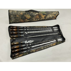 Набор шампуров в чехле ВЕНГЕ, (6 штук, двойной шампур, вилка-нож для снятия + чехол)