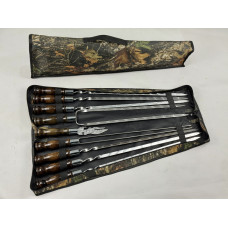 Набор шампуров в чехле ВЕНГЕ, (6 штук, двойной шампур, овощной шампур, вилка-нож для снятия)