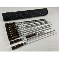 Набор шампуров в тубусе ВЕНГЕ, (6 штук, 2 люля-кебаб, двойной шампур, овощной шампур, вилка-нож для снятия)