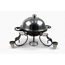 Садж для подачи (подогрева) шашлыка 28 см. с соусницами и рюмками + крышка "ГРЕЦИЯ"