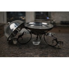 Садж для подачи (подогрева) шашлыка 28 см. с соусницами и рюмками + крышка "ГРЕЦИЯ"