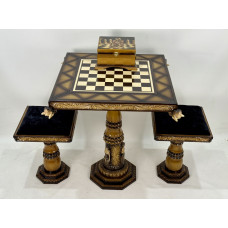 Шахматный стол шахматы стол стулья шкатулка дерево 650х650 ручная работа