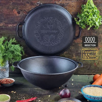 Казан Ø34см, 8л., чугунный узбецкий WOK Maysternya с крышкой-сковородой