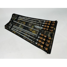 Набір шампурів в чохлі КІЗЛЯР, (6 штук, подвійний шампур, вилка-ніж для зняття + чохол)