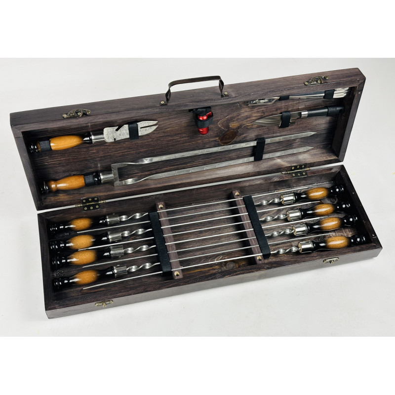 Набір шампурів в дерев'яному кейсі ПАТРІОТ