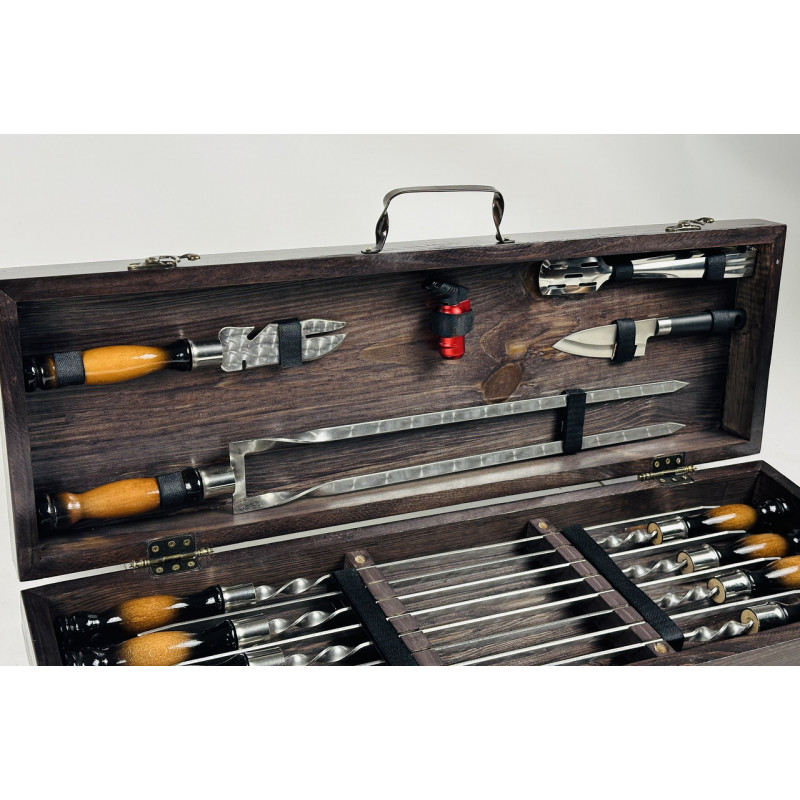 Набір шампурів в дерев'яному кейсі ПАТРІОТ