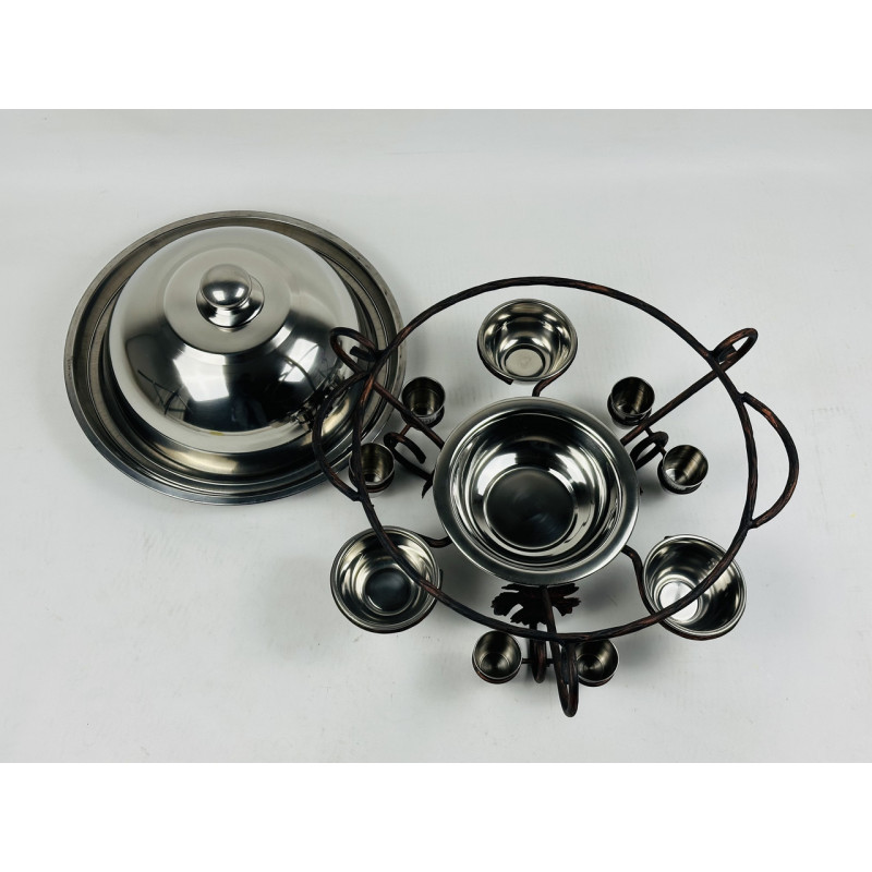 Садж з соусницами і чарками для подачі 36 см. VIP виноградний лист + кришка