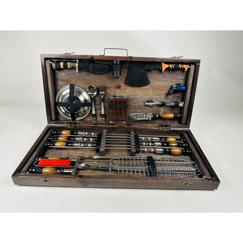 Подарунковий набір для пікніка ШАШЛИЧНИК LUX, ручної роботи (шампура і аксесуари)