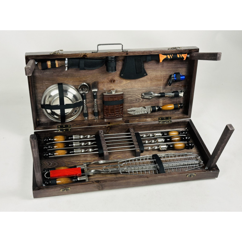 Подарунковий набір для пікніка ШАШЛИЧНИК LUX, ручної роботи (шампура і аксесуари)