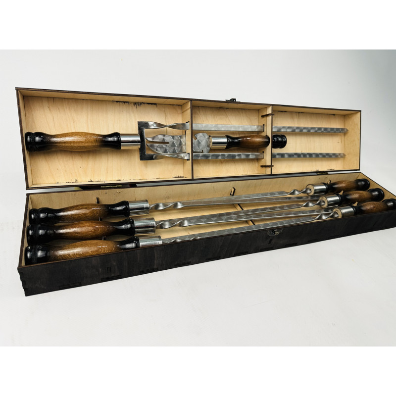 Набір шампурів у кейсі "Вуд з подвійним та виделкою для зняття"