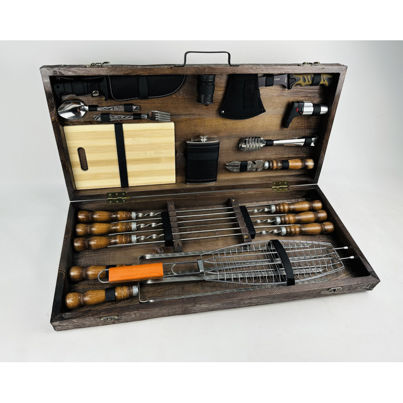 Подарунковий набір для пікніка ШАШЛИЧНИК ЛАЙТ кизляр, ручної роботи (шампура і аксесуари)