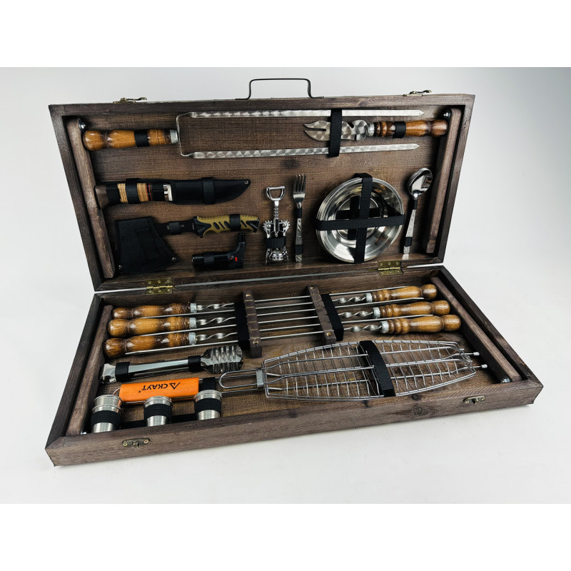 Подарунковий набір для пікніка GRILL MASTER кизляр, ручної роботи (шампура і аксесуари)