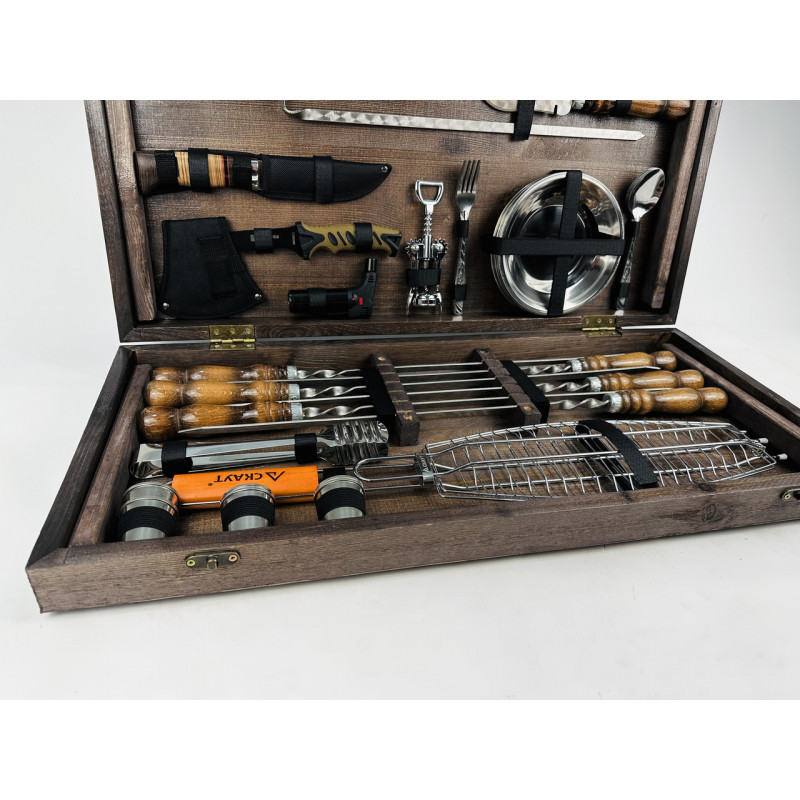 Подарунковий набір для пікніка GRILL MASTER кизляр, ручної роботи (шампура і аксесуари)