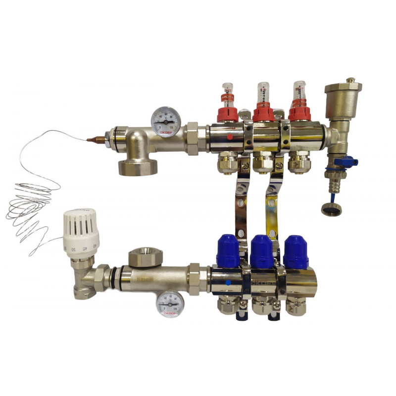 Колектор для теплої підлоги в складі на 3 контури латунний "KOER"