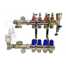 Колектор для теплої підлоги в складі на 4 контури латунний "KOER"