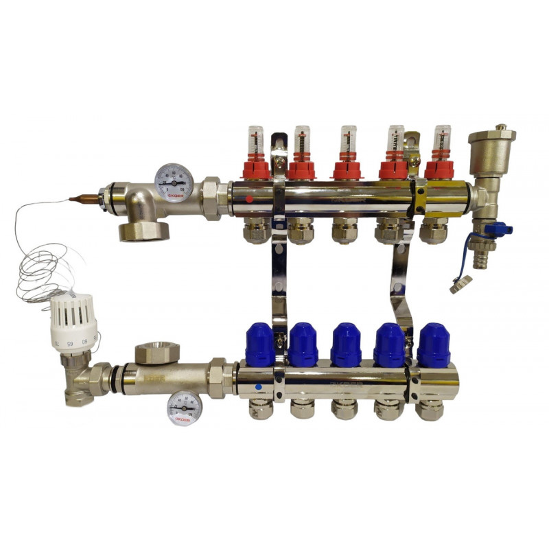 Колектор для теплої підлоги в складі на 5 контурів латунний "KOER"