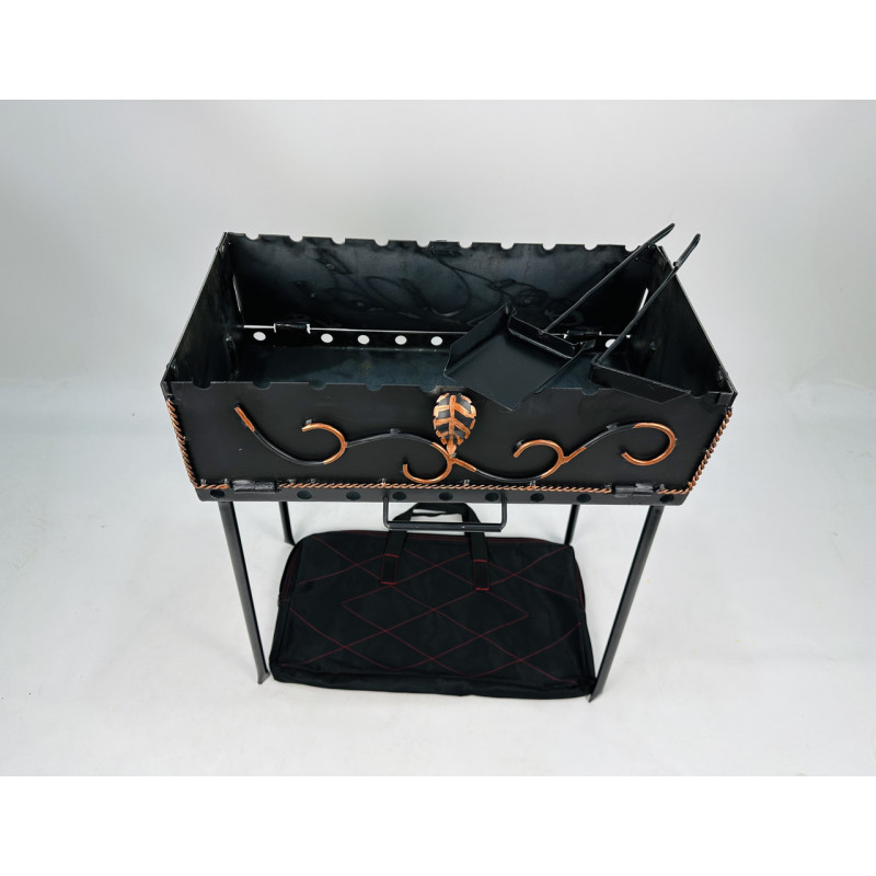 Мангал-валіза кована на 10 шампурів, 2 мм. (мангал, чохол, кочерга і совок)