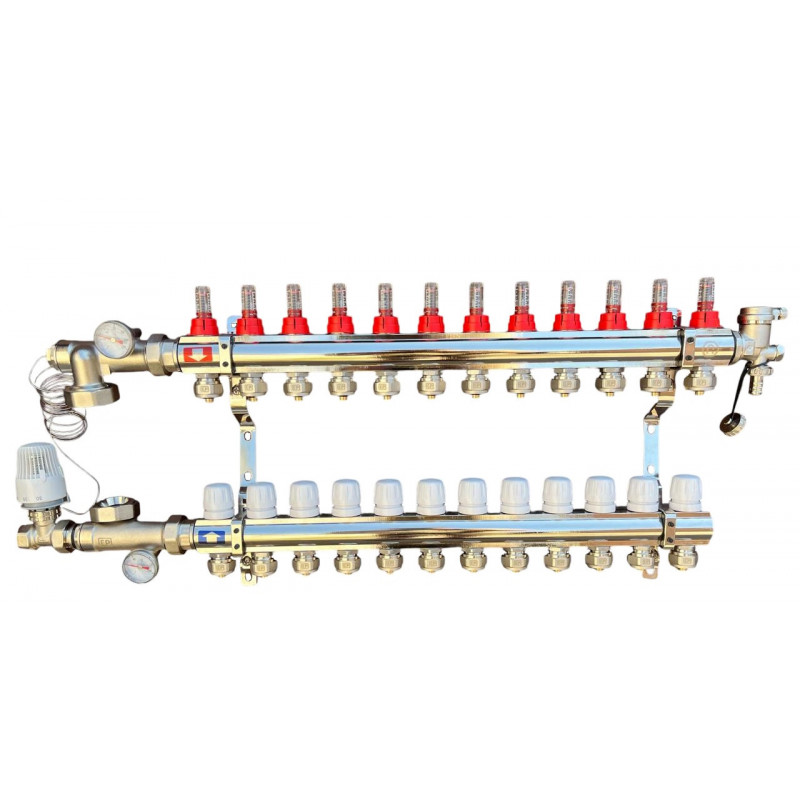 Колектор для теплої підлоги в сборі на 12 контурів латунний "EUROPRODUCT"