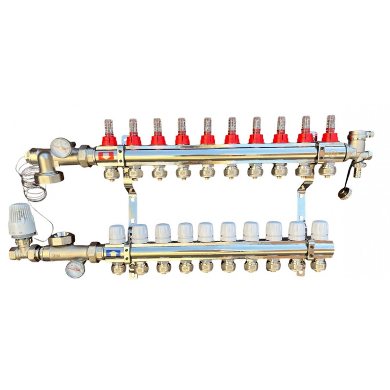 Колектор для теплої підлоги в сборі на 10 контурів латунний "EUROPRODUCT"