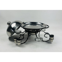 Садж для подачі (підігріву) шашлику 28 см. з соусницами і чарками + кришка, посилений