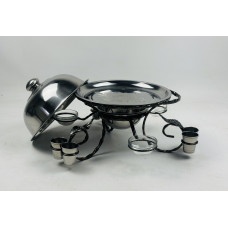 Садж для подачі (підігріву) шашлику 28 см. з соусницами і чарками + кришка, посилений