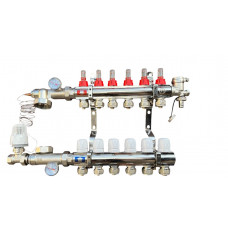 Колектор для теплої підлоги в складі на 6 контурів латунний "EUROPRODUCT"