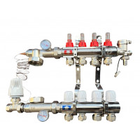 Колектор для теплої підлоги в складі на 4 контури латунний "EUROPRODUCT"