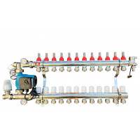 Колектор для теплої підлоги в складі на 12 контурів із насосом латунний ""EUROPRODUCT"