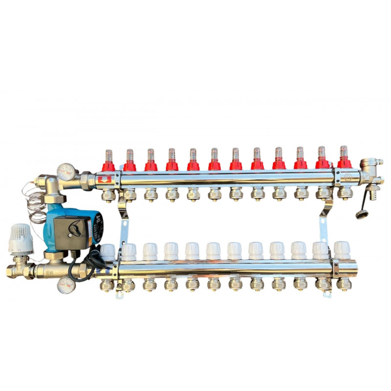 Колектор для теплої підлоги в складі на 12 контурів із насосом латунний ""EUROPRODUCT"