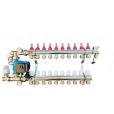 Колектор для теплої підлоги в складі на 10 контурів із насосом латунний "EUROPRODUCT"