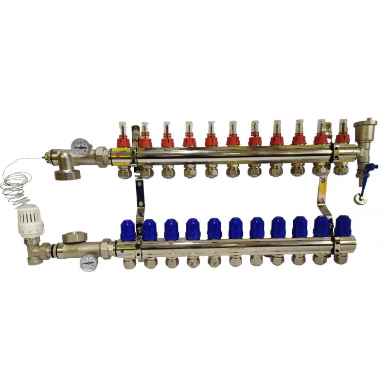 Колектор для теплої підлоги в сборі на 11 контурів латунний "KOER"