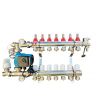 Колектор для теплої підлоги в складі на 7 контурів із насосом латунний "EUROPRODUCT"