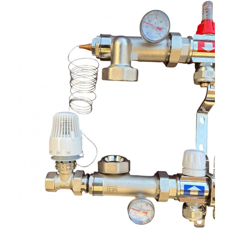 Колектор для теплої підлоги в складі на 7 контурів із насосом латунний "EUROPRODUCT"