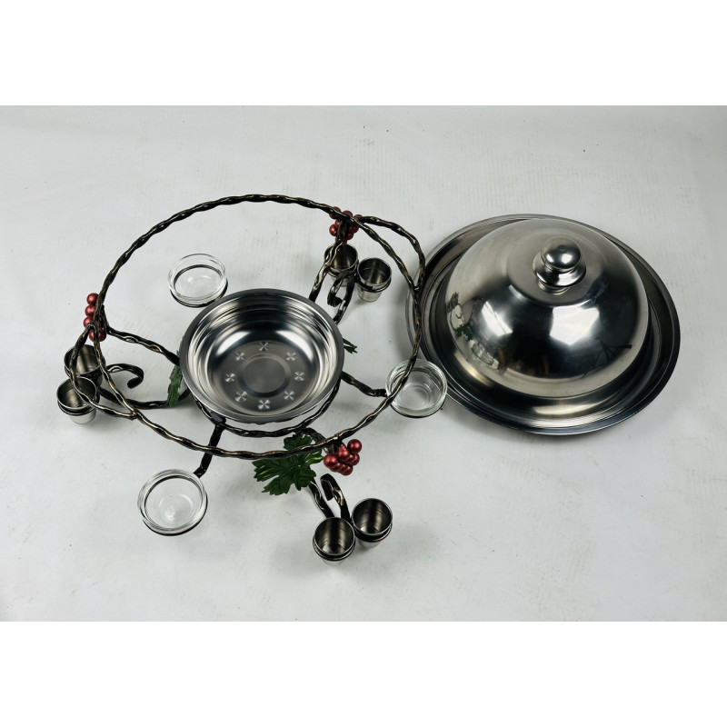 Садж для подачі (підігріву) шашлику 36 див. з соусницами і чарками + кришка "ВИНОГРАД"